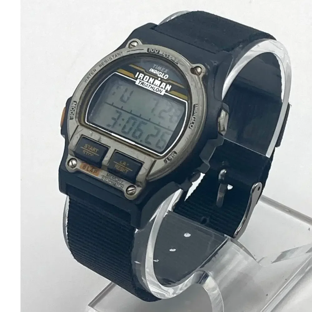 Vintage Timex Ironman Triathlon Digital Watch 38mm - New Battery WR Timer Date